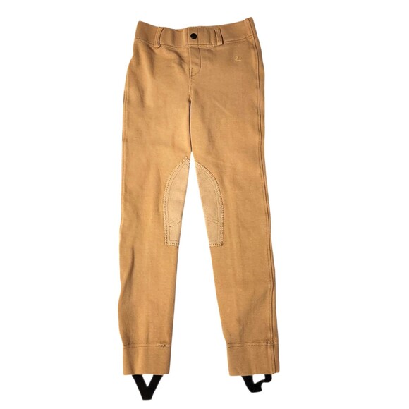 Horze Pull On Riding Pants/Breeches  Patches Stirrups Tan Kids Unisex Size Large - Picture 1 of 7